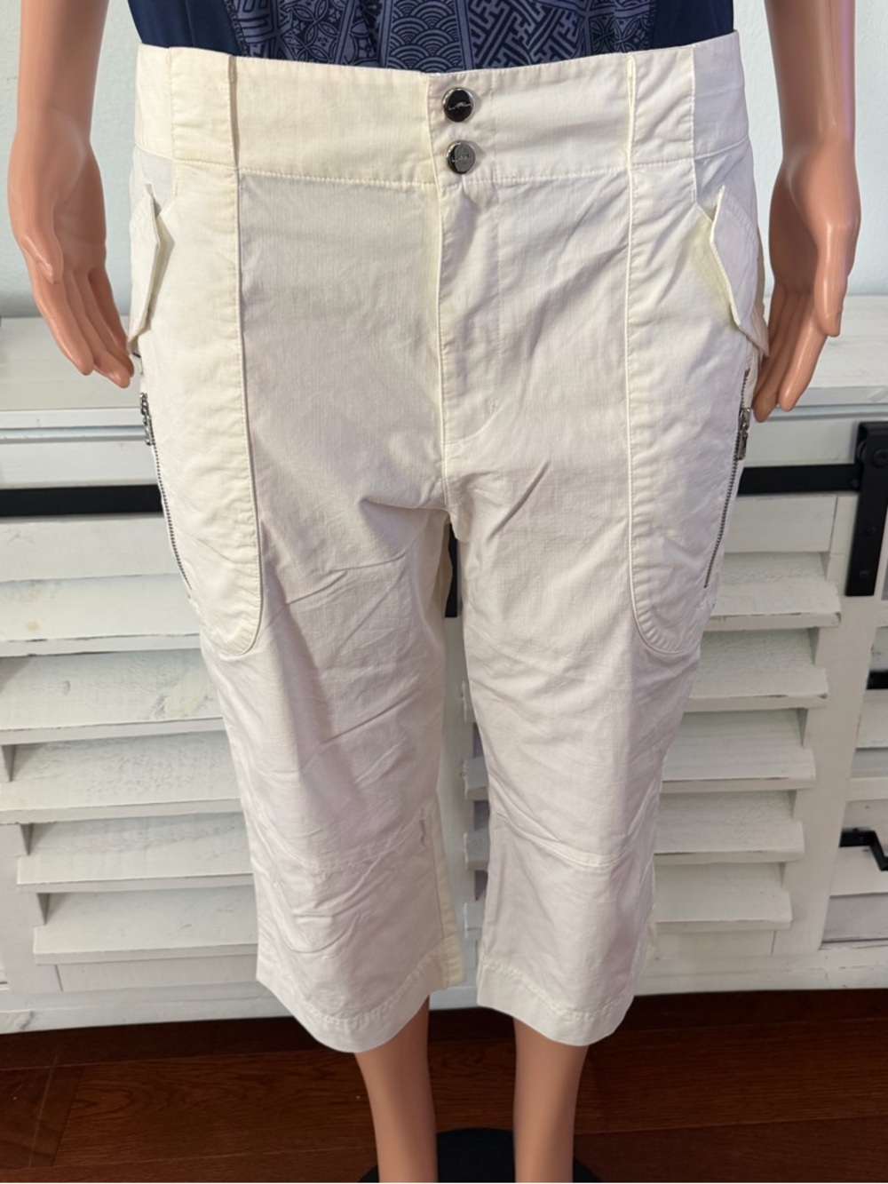 Lauren by Ralph Lauren White Capri Cargo Zip Pocket Utility Bermuda Shorts Sz 12 - Picture 4 of 12